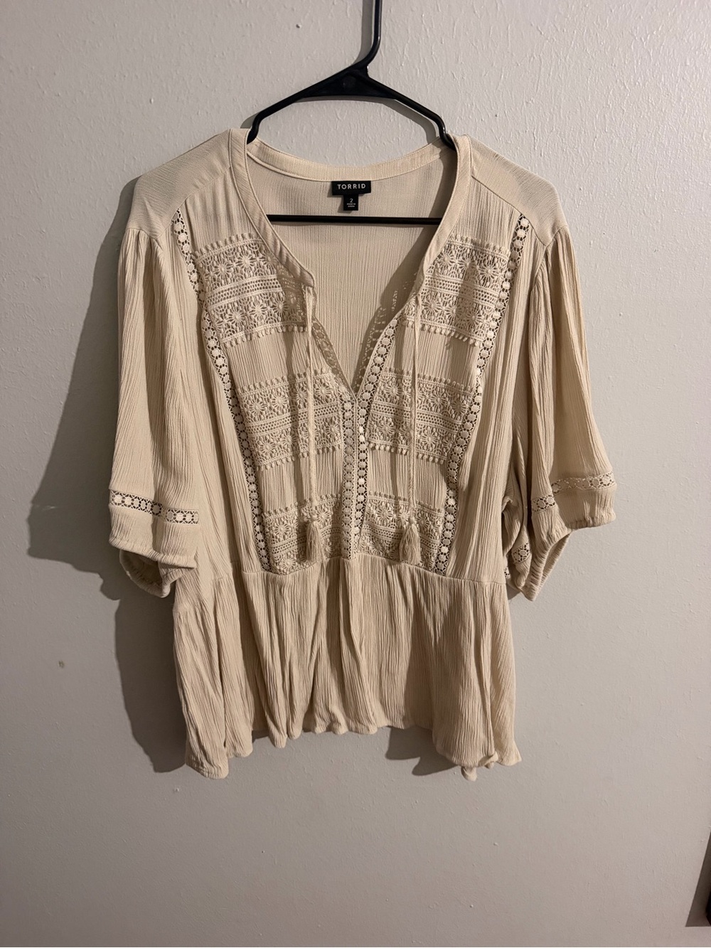 torrid cream lace boho peasant tunic